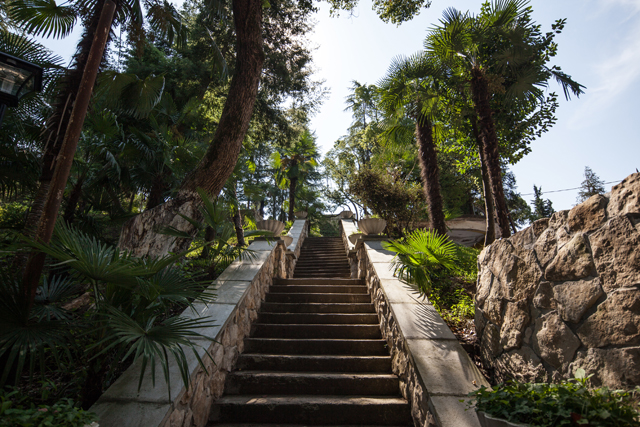 Stairs to Gora Bagrata from the first level of Gora Bagrata Park-Hotel in Sukhum